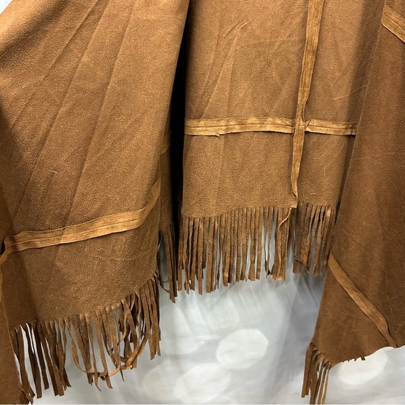 Mauve brown faux suede fringe tasseled open‎ long sleeve cardigan jacket size M - Picture 4 of 8